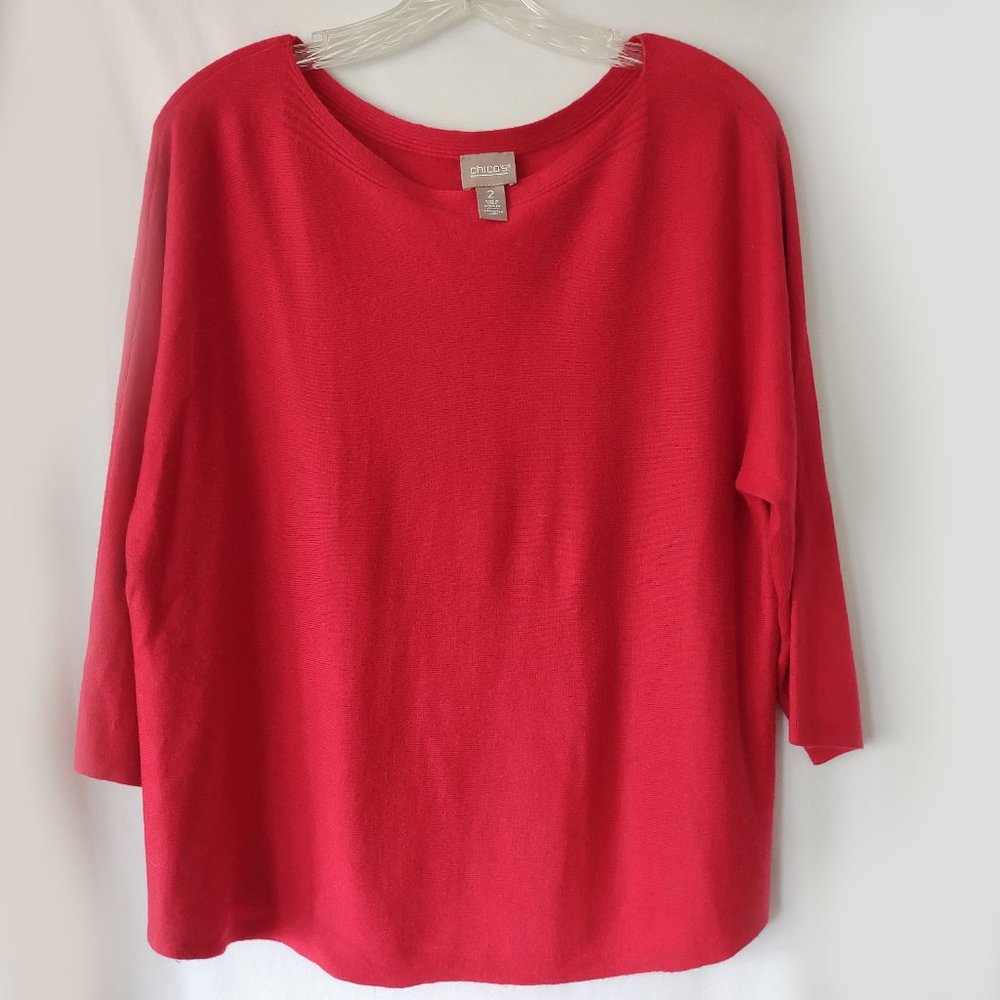 CHICO'S Cashmere Blend Horizontal Knit Red Sweater L Large Size 2 EUC Chicos